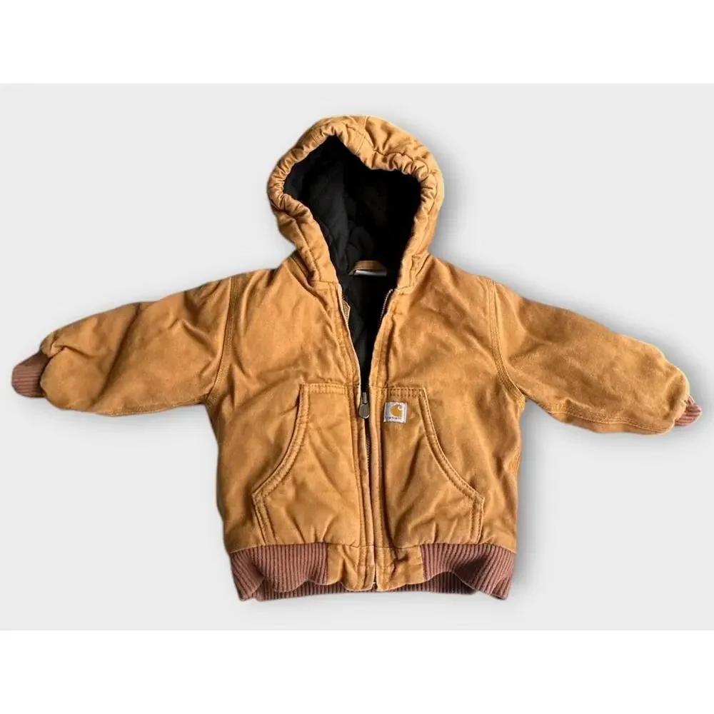 Carhartt Baby Toddler Jacket 18M Brown Hooded Quilt Lined Full Zip Coat 18 Month